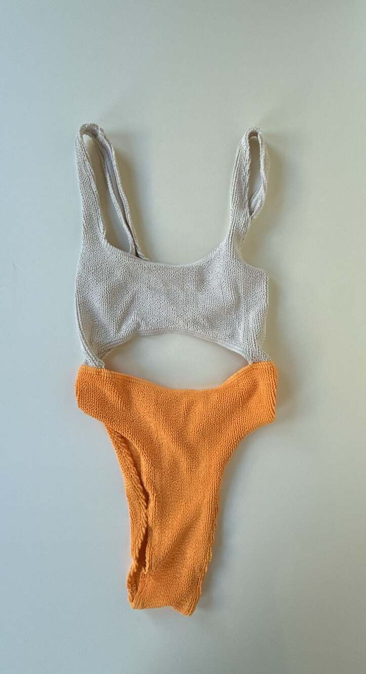 Bound by Bond-Eye Crinkle Two-Tone Cutout One-Piece Swimsuit